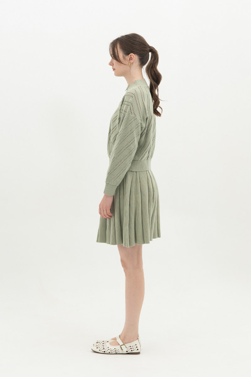 Essential Perforated Zip Sweater In Sage Green