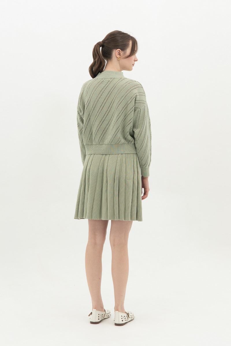 Essential Perforated Zip Sweater In Sage Green