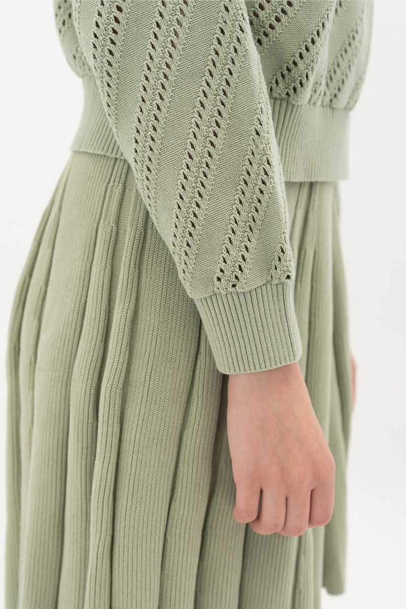 Essential Perforated Zip Sweater In Sage Green
