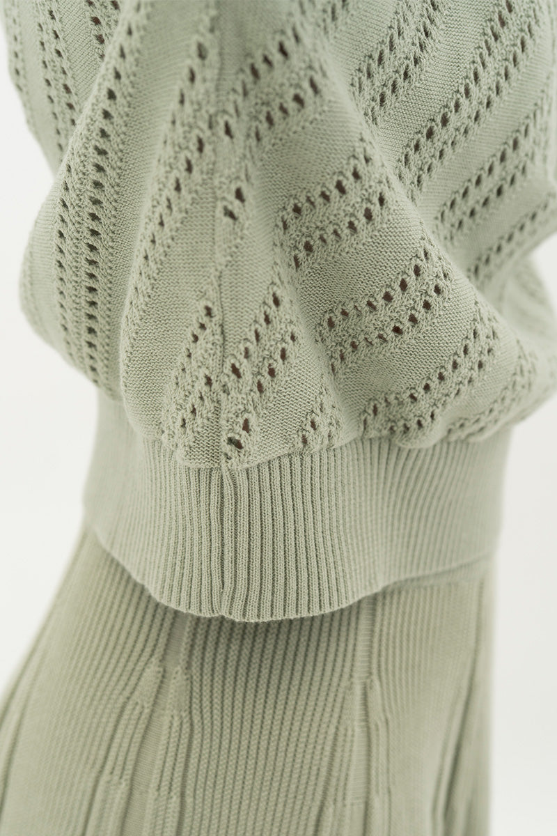 Essential Perforated Zip Sweater In Sage Green