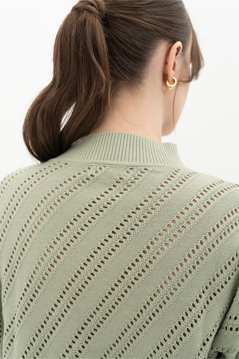 Essential Perforated Zip Sweater In Sage Green