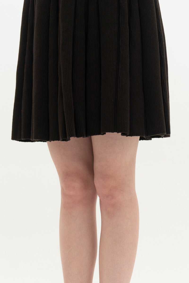 Essential Pleated Knit Mini Skirt In Cacao