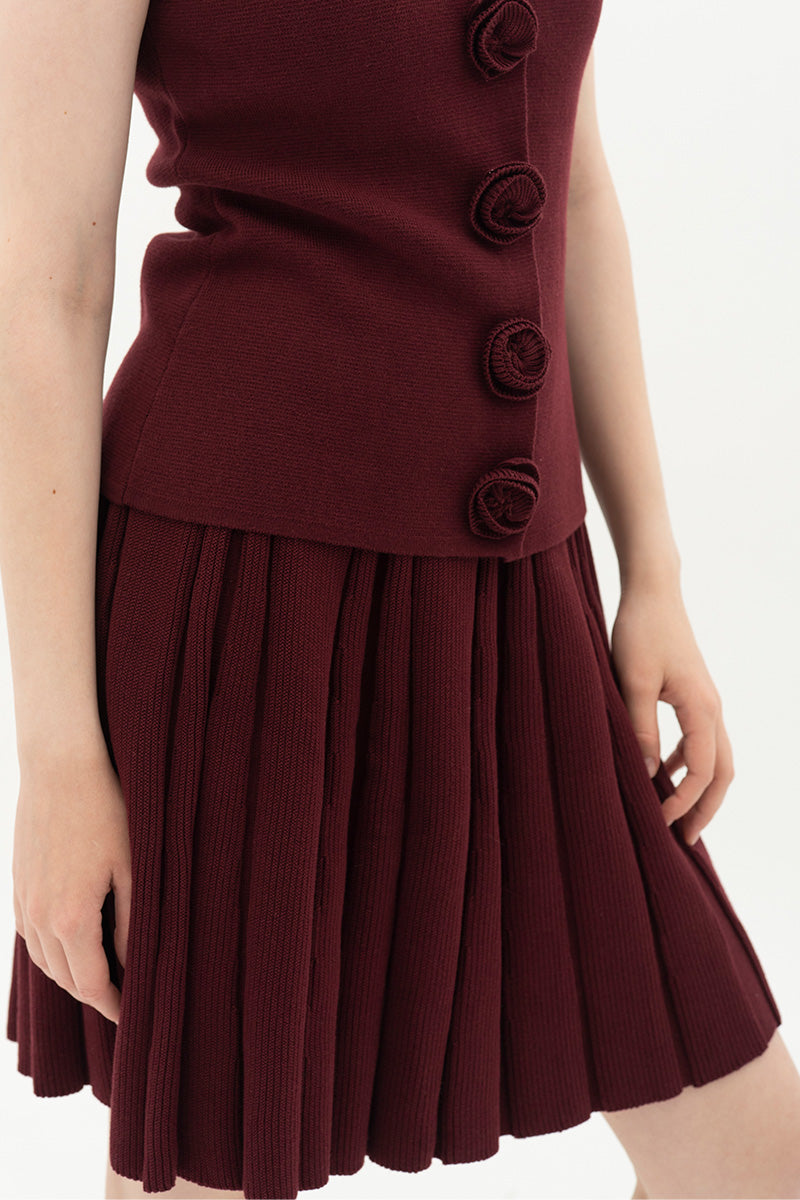 Essential Pleated Knit Mini Skirt In Maroon