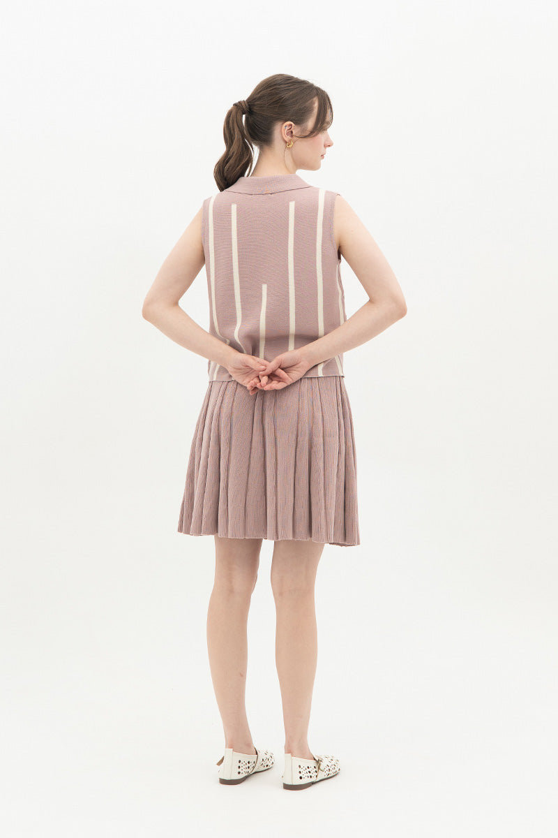 Essential Pleated Knit Mini Skirt In Mauve Pink
