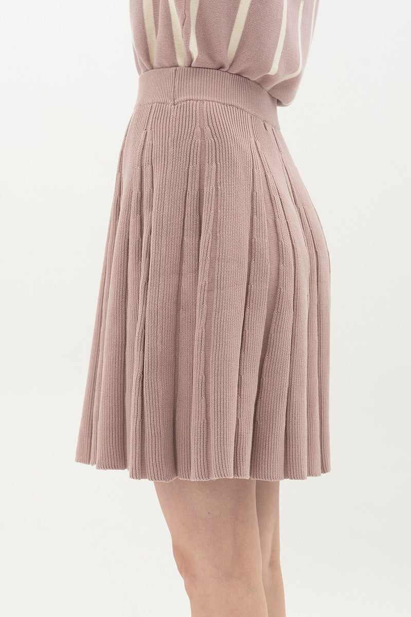 Essential Pleated Knit Mini Skirt In Mauve Pink