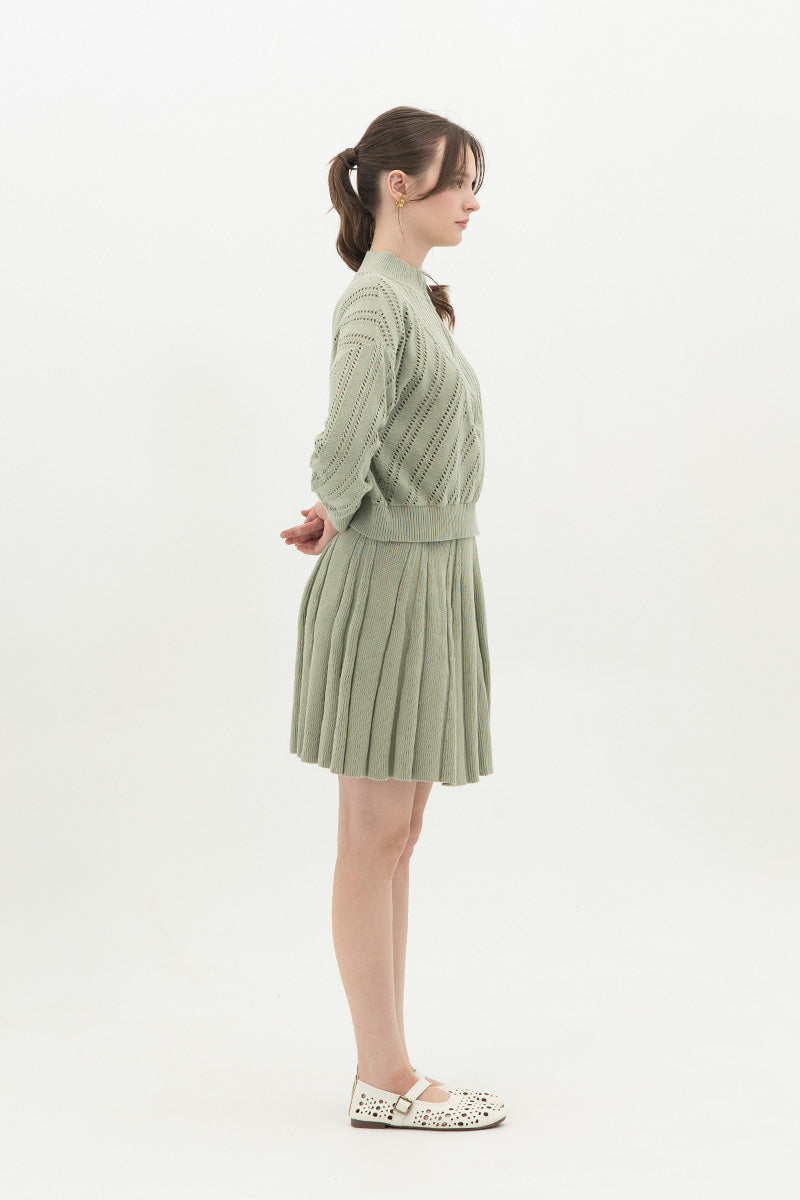 Essential Pleated Knit Mini Skirt In Sage Green