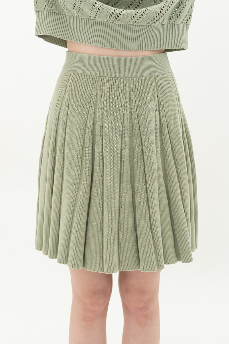 Essential Pleated Knit Mini Skirt In Sage Green