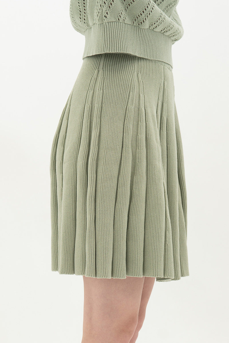 Essential Pleated Knit Mini Skirt In Sage Green