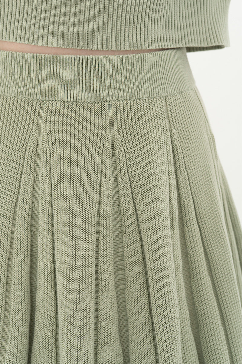 Essential Pleated Knit Mini Skirt In Sage Green