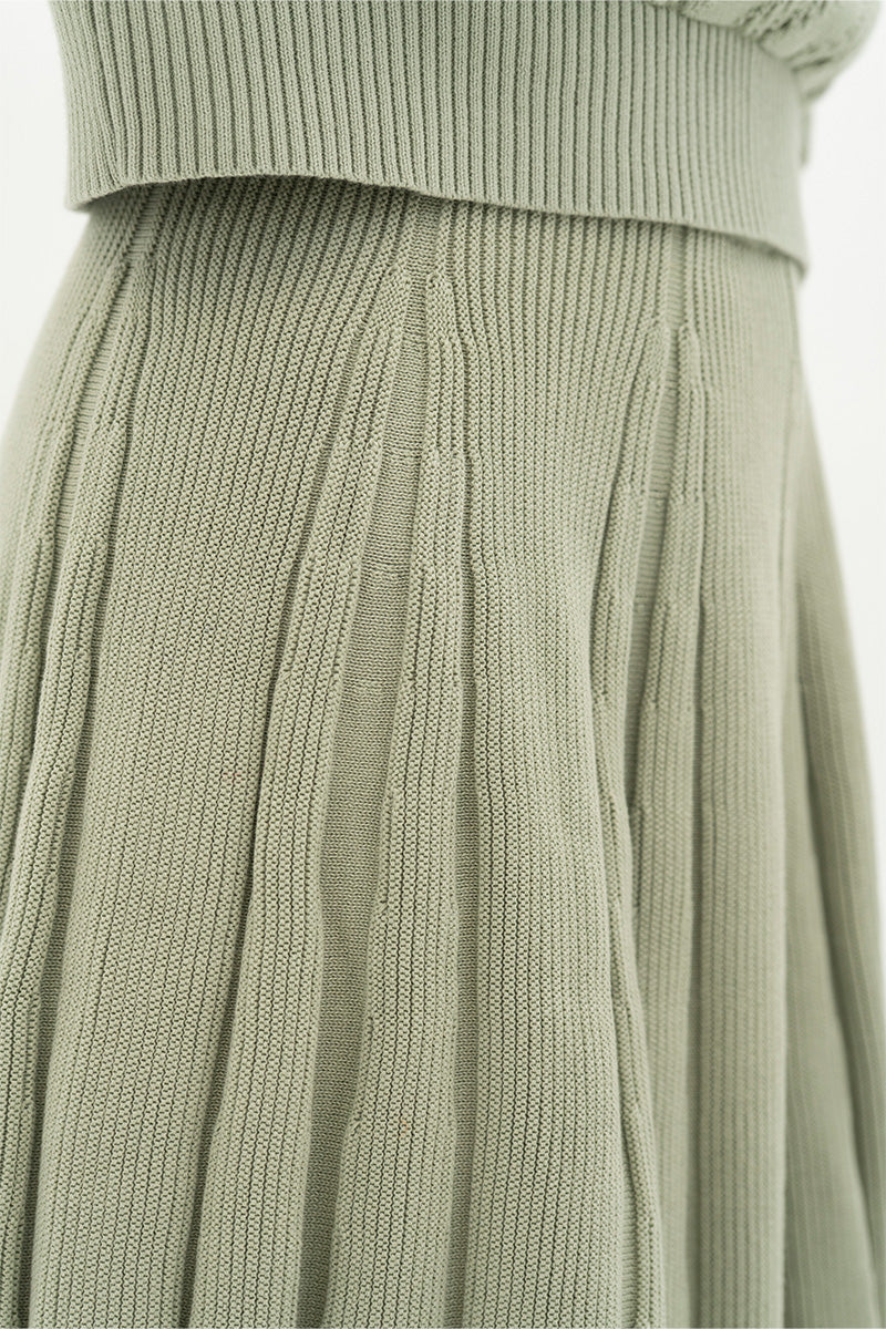 Essential Pleated Knit Mini Skirt In Sage Green