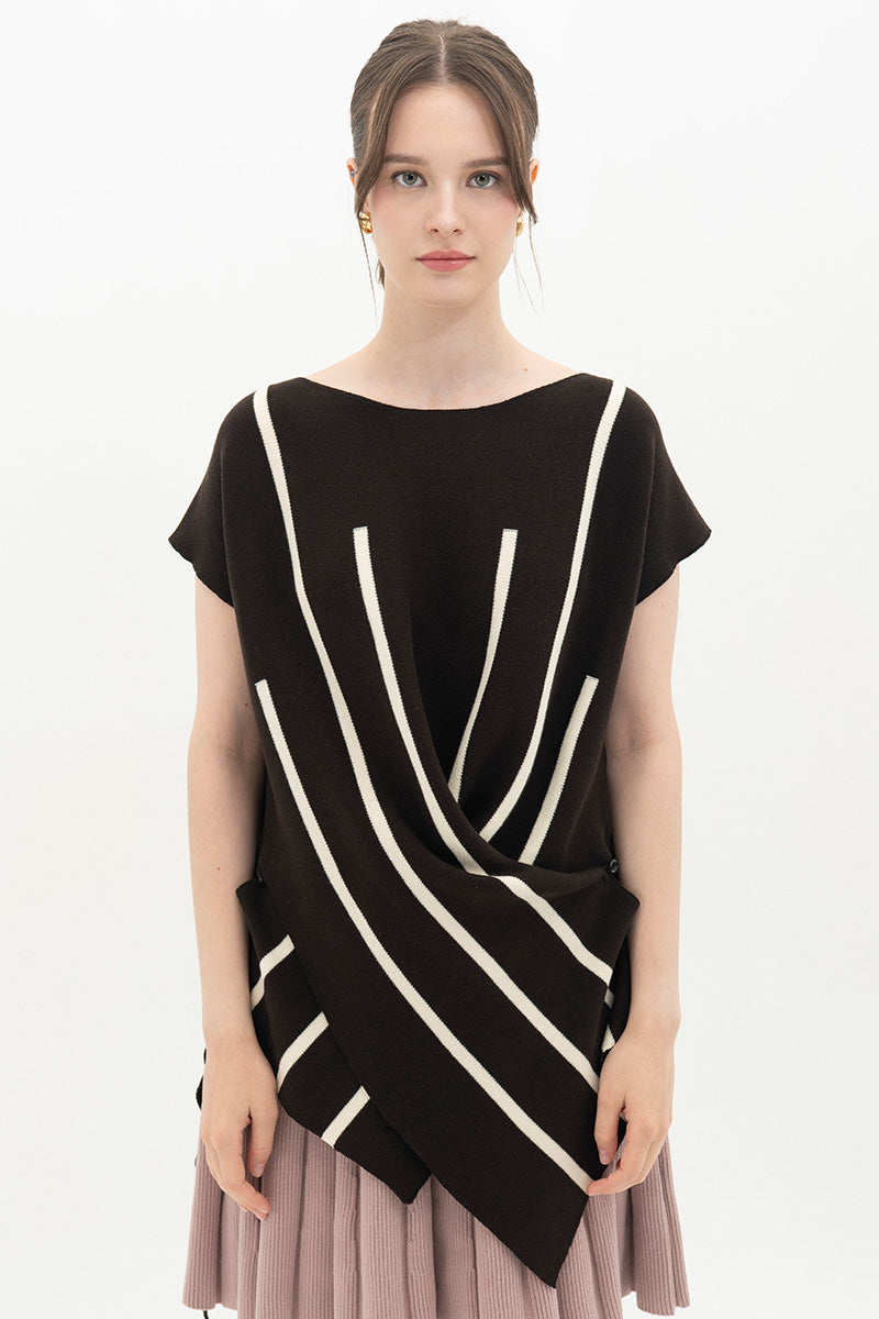 Essential Striped Cross-Button Top In Cacao