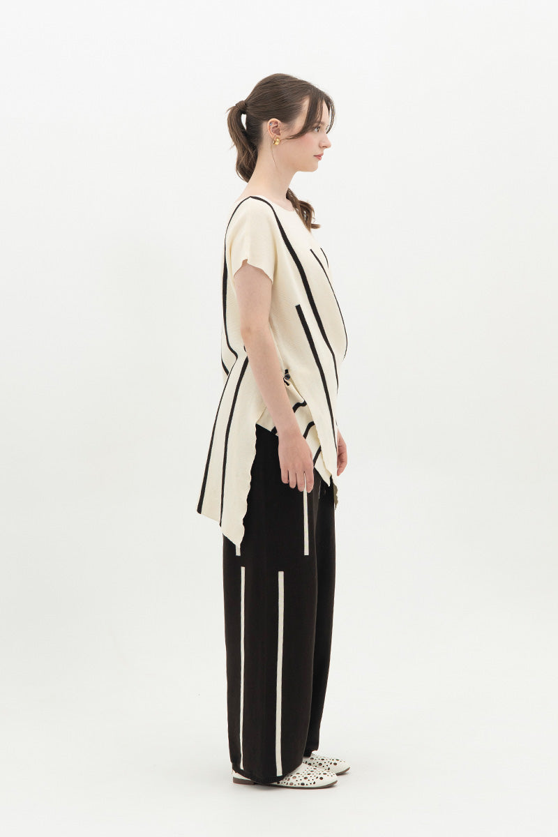 Essential Striped Cross-Button Top In Cream