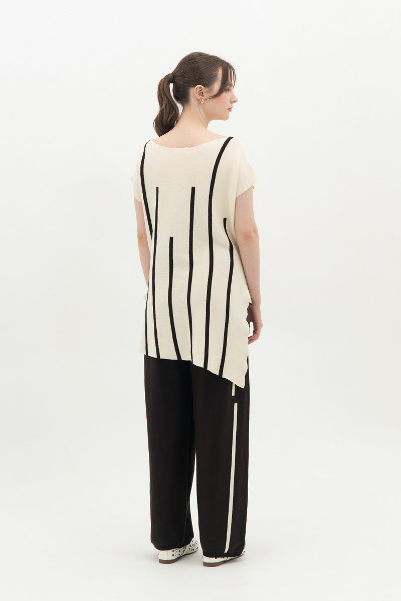 Essential Striped Cross-Button Top In Cream