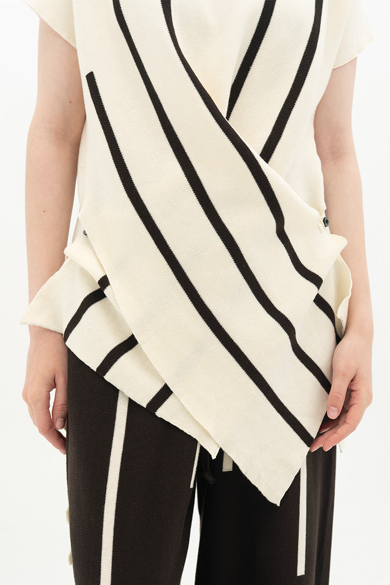 Essential Striped Cross-Button Top In Cream