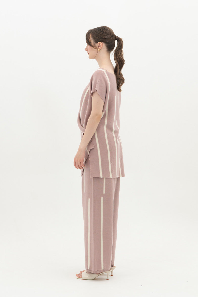 Essential Striped Cross-Button Top In Mauve Pink