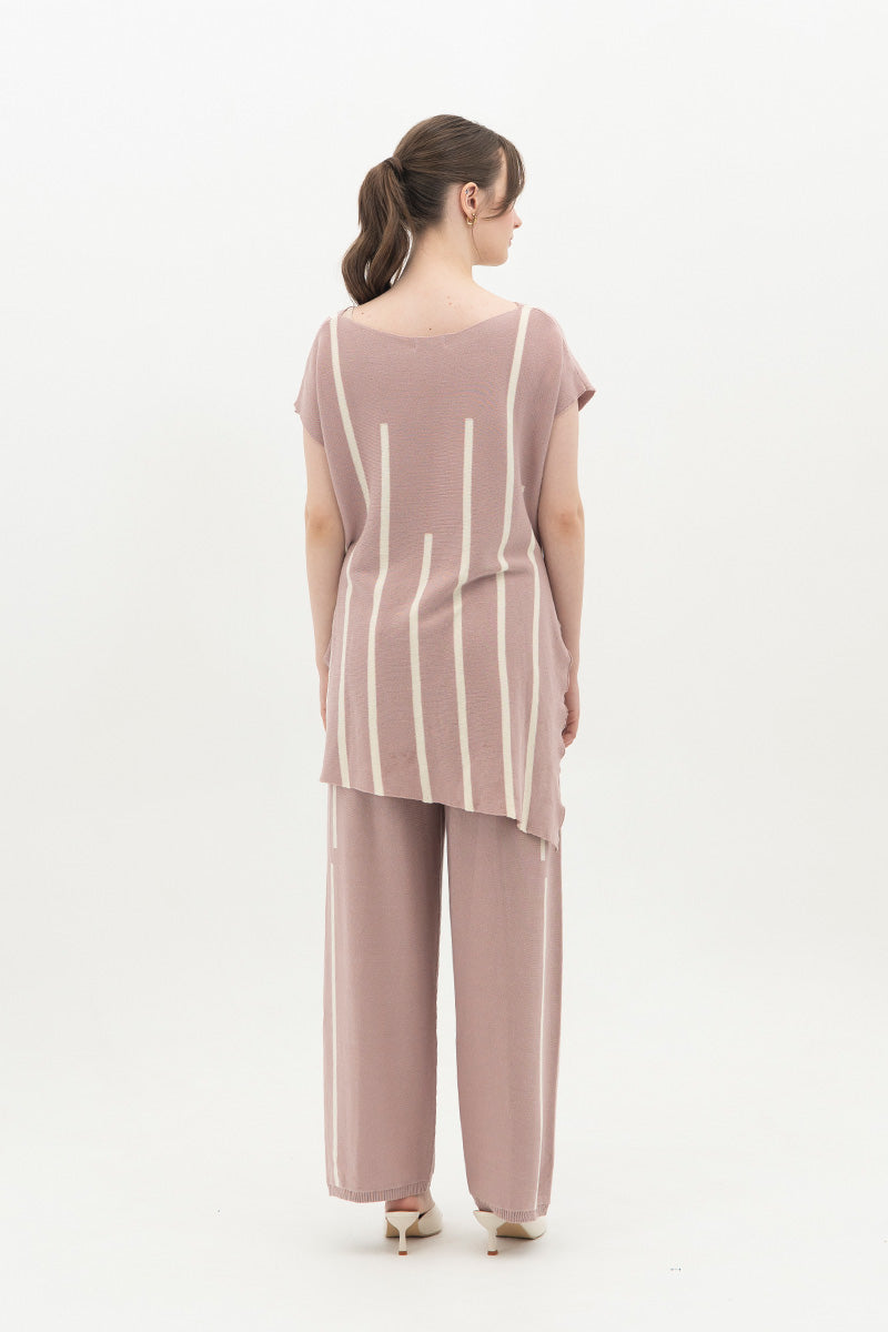 Essential Striped Cross-Button Top In Mauve Pink