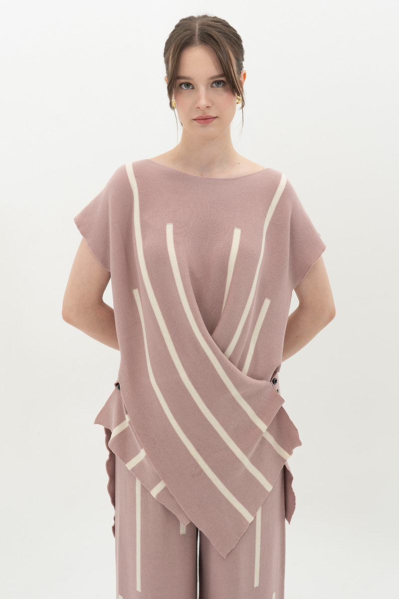 Essential Striped Cross-Button Top In Mauve Pink