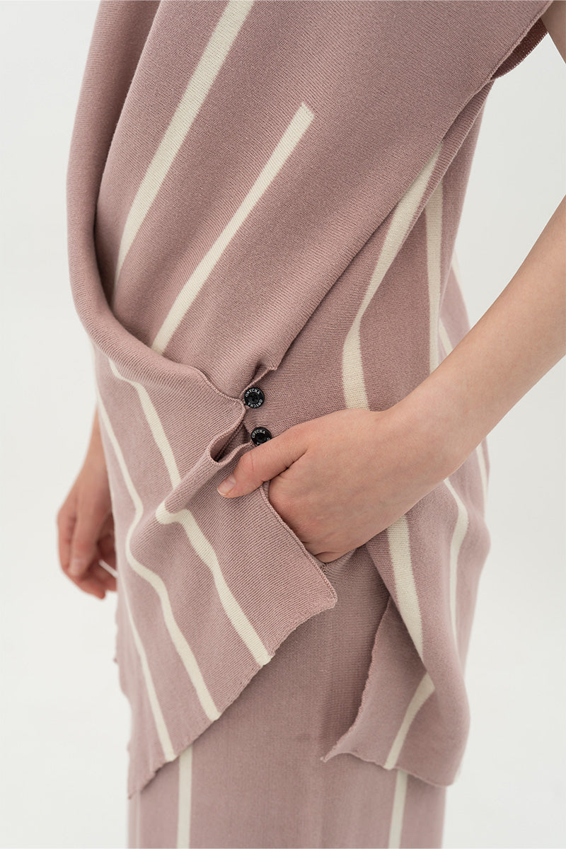 Essential Striped Cross-Button Top In Mauve Pink