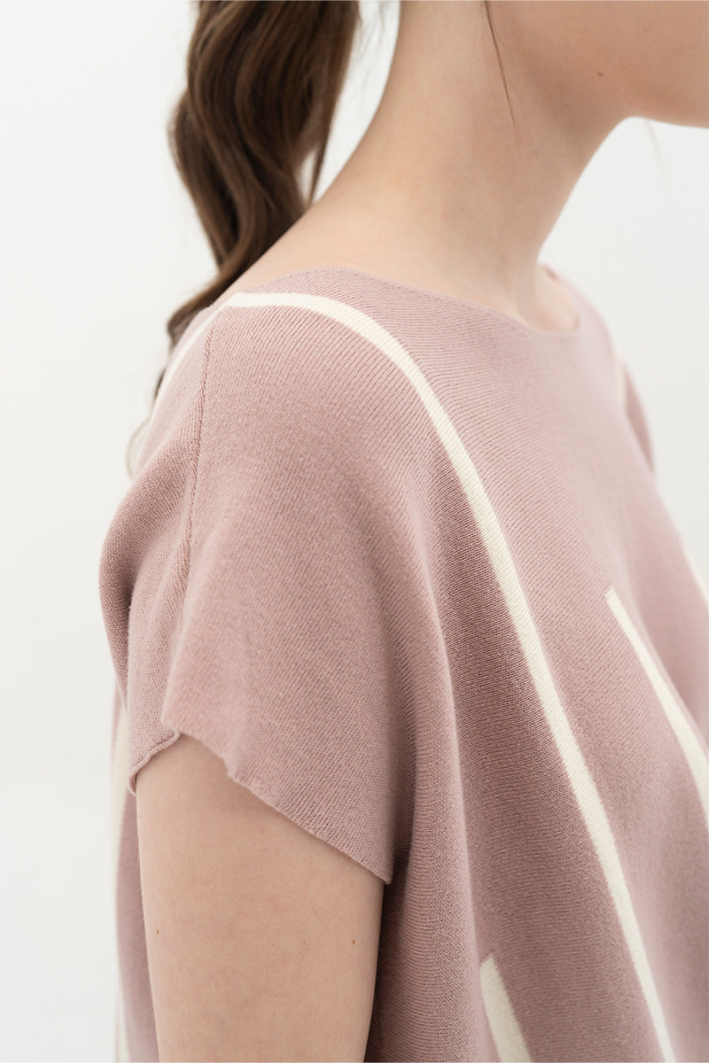 Essential Striped Cross-Button Top In Mauve Pink
