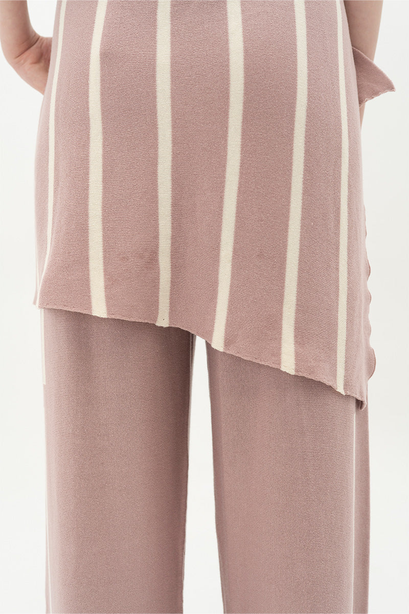 Essential Striped Cross-Button Top In Mauve Pink
