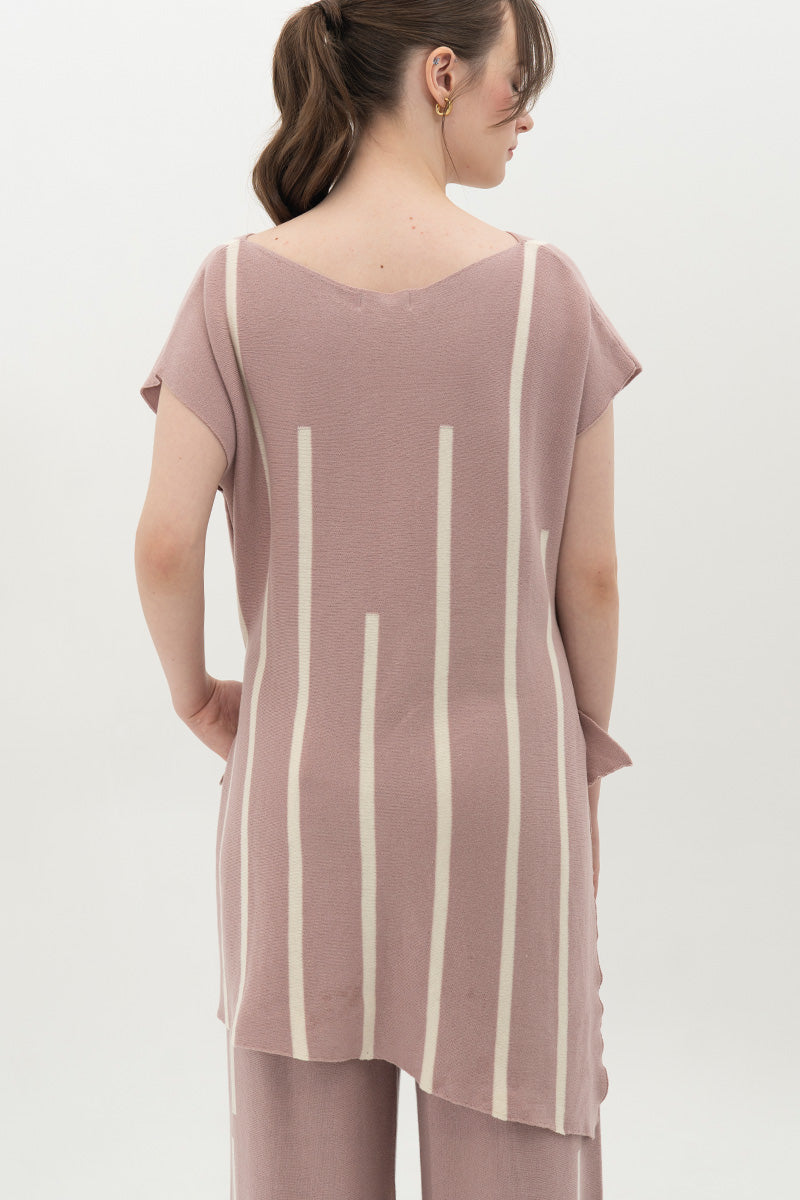 Essential Striped Cross-Button Top In Mauve Pink