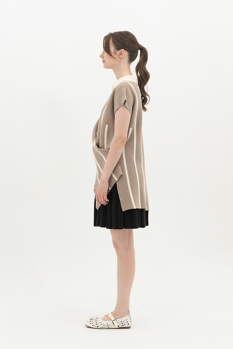 Essential Striped Cross-Button Top In Taupe