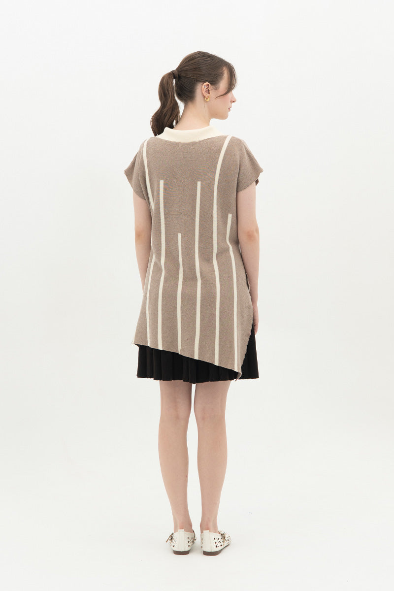 Essential Striped Cross-Button Top In Taupe