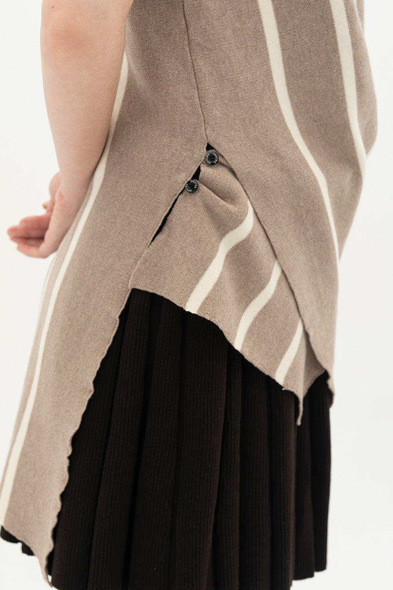 Essential Striped Cross-Button Top In Taupe