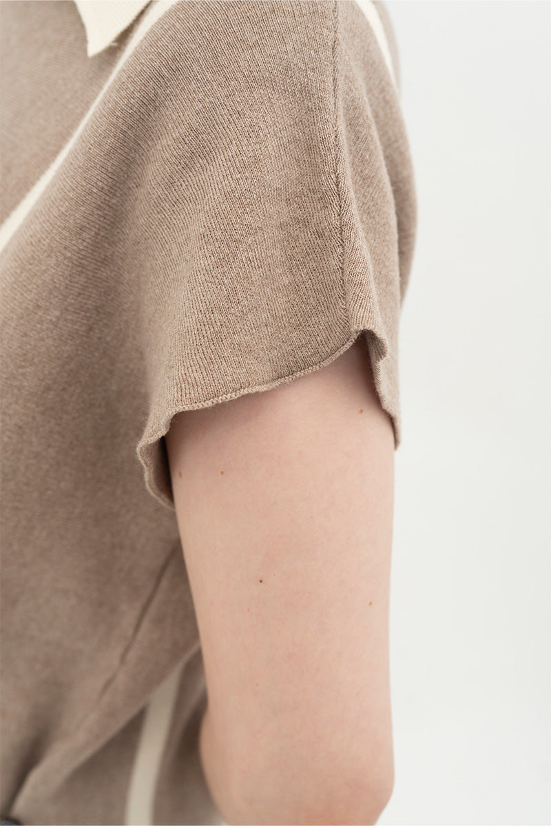 Essential Striped Cross-Button Top In Taupe