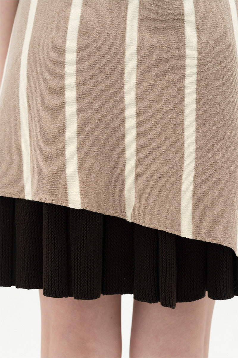 Essential Striped Cross-Button Top In Taupe