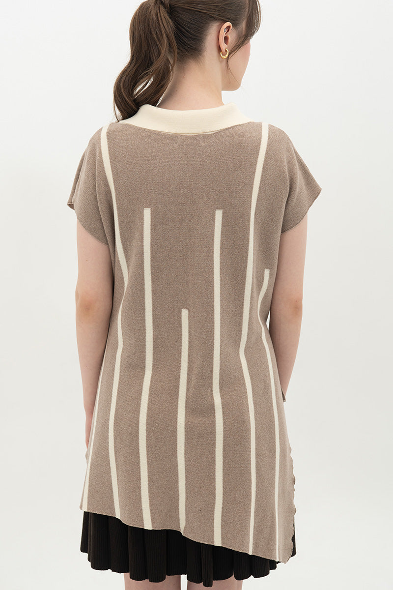 Essential Striped Cross-Button Top In Taupe