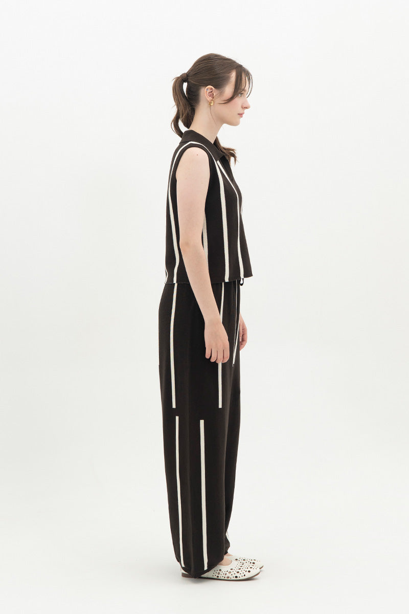 Essential Striped Polo Vest In Cacao