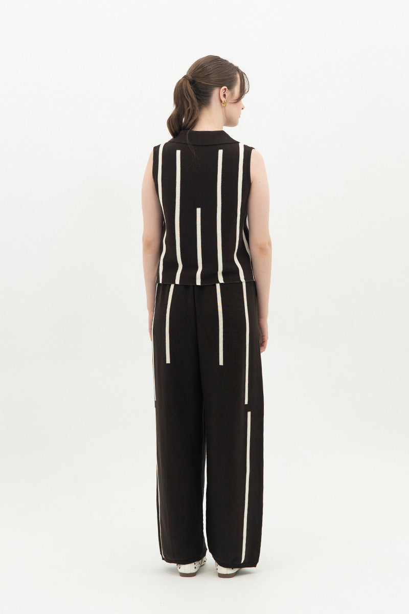 Essential Striped Polo Vest In Cacao