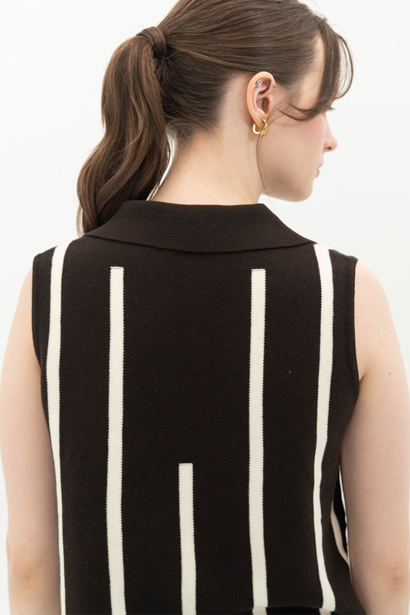 Essential Striped Polo Vest In Cacao