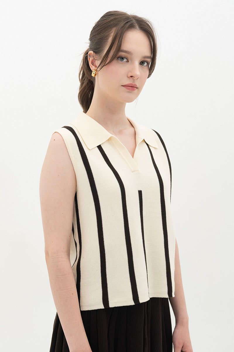Essential Striped Polo Vest In Cream