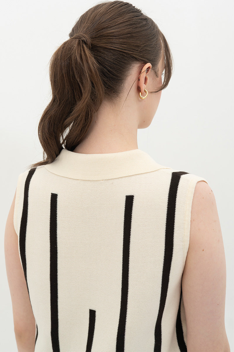 Essential Striped Polo Vest In Cream