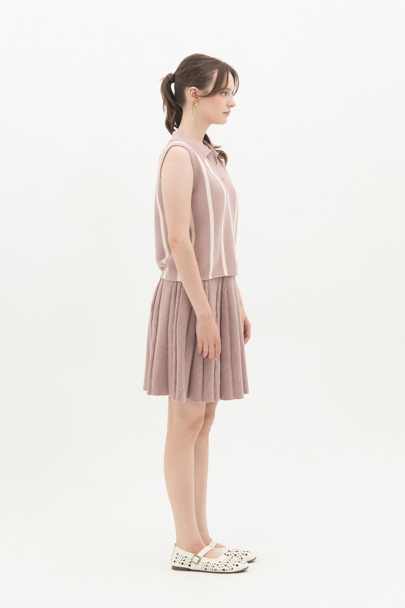 Essential Striped Polo Vest In Mauve Pink