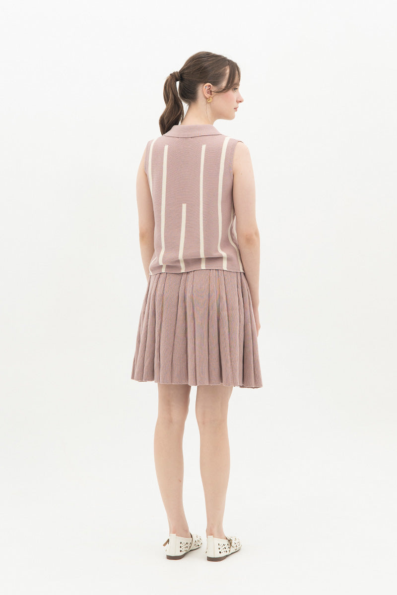Essential Striped Polo Vest In Mauve Pink