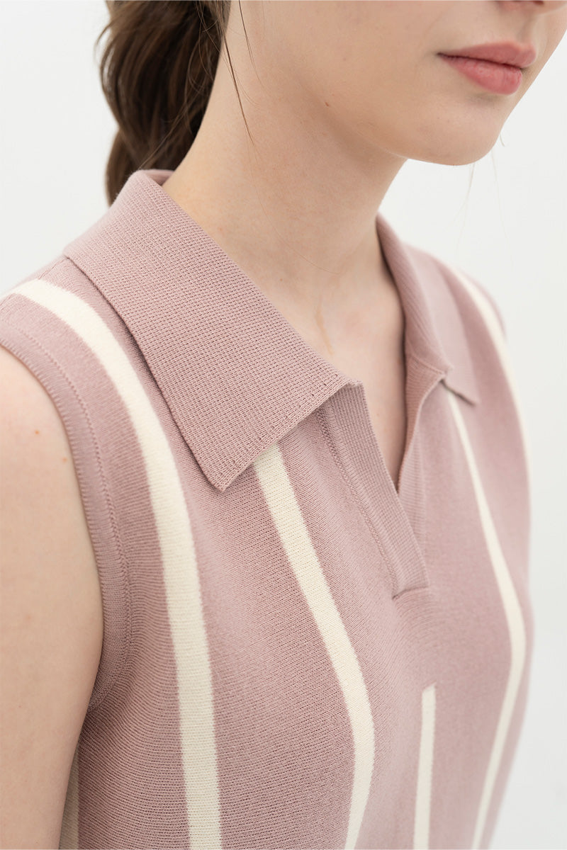 Essential Striped Polo Vest In Mauve Pink