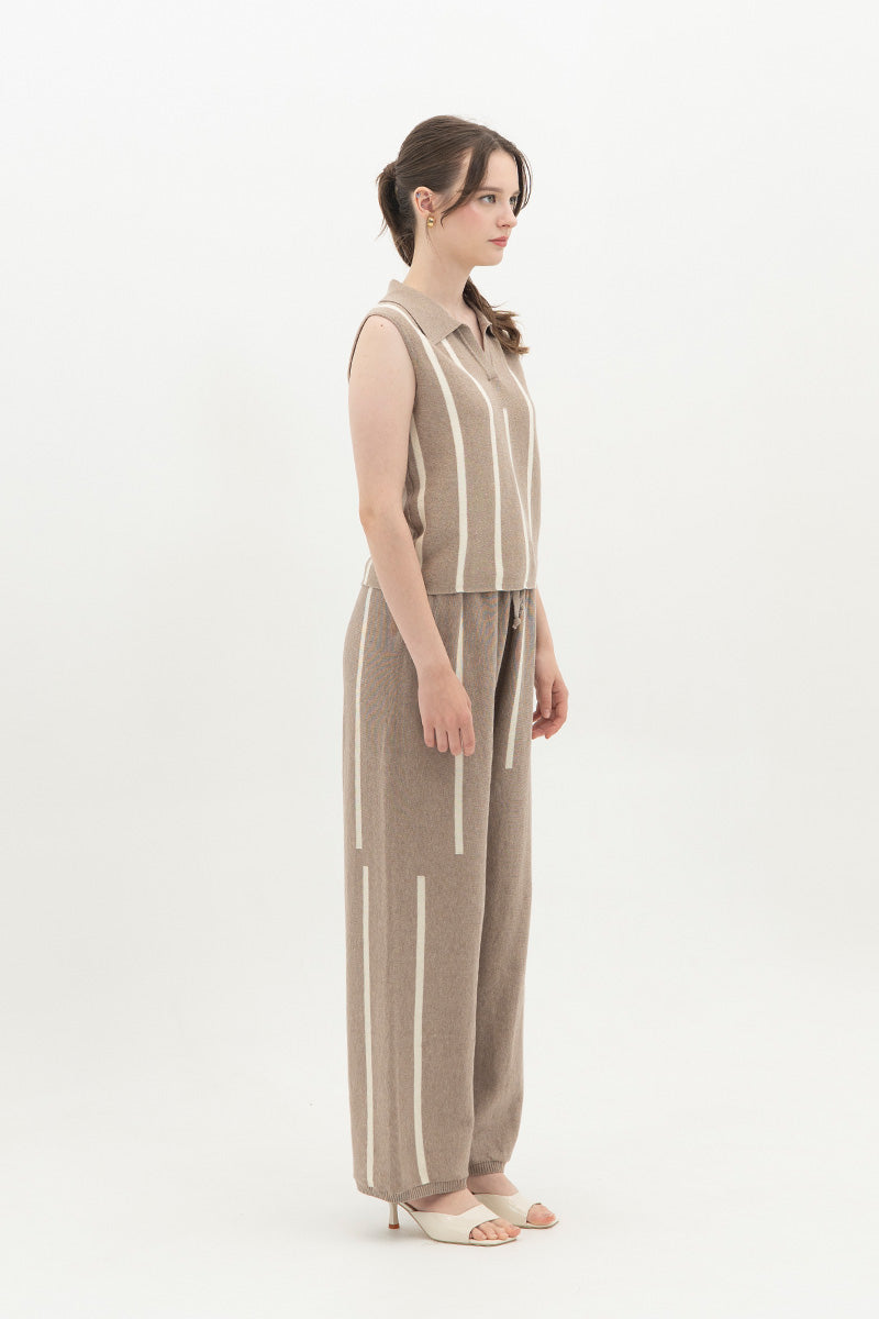 Essential Striped Polo Vest In Taupe