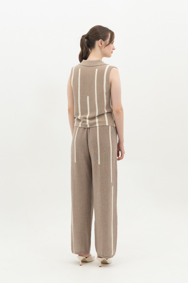 Essential Striped Polo Vest In Taupe