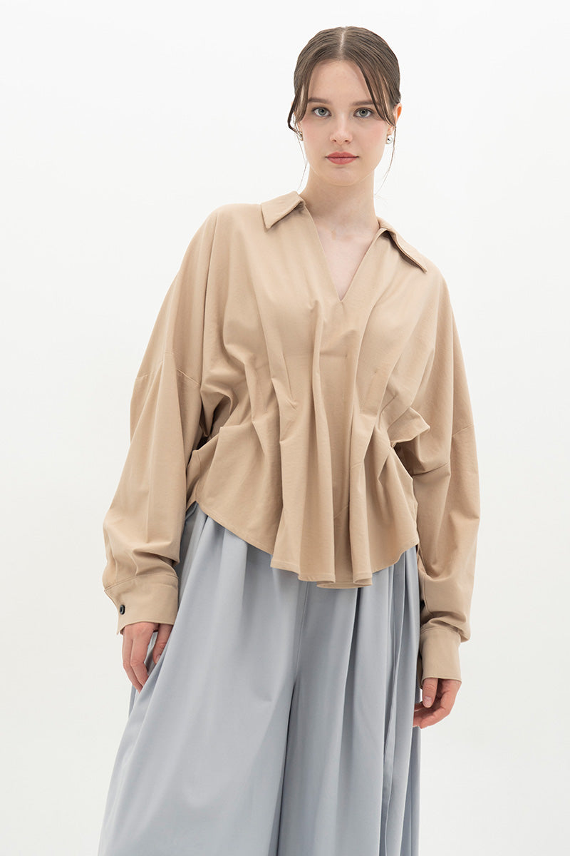 Pleated Shirt In Beige