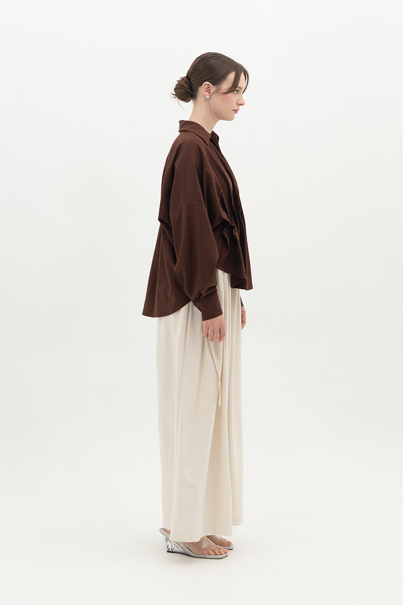 Pleated Shirt In Chocolate Brown