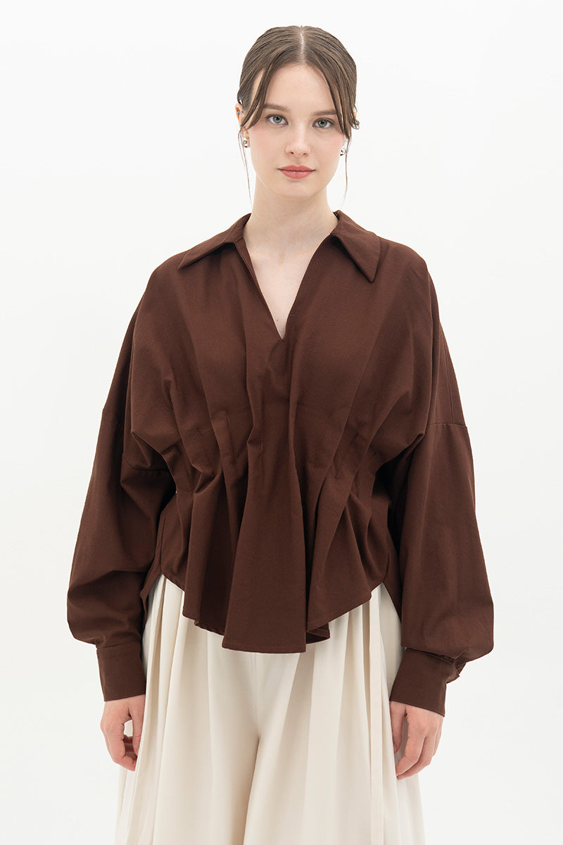 Pleated Shirt In Chocolate Brown