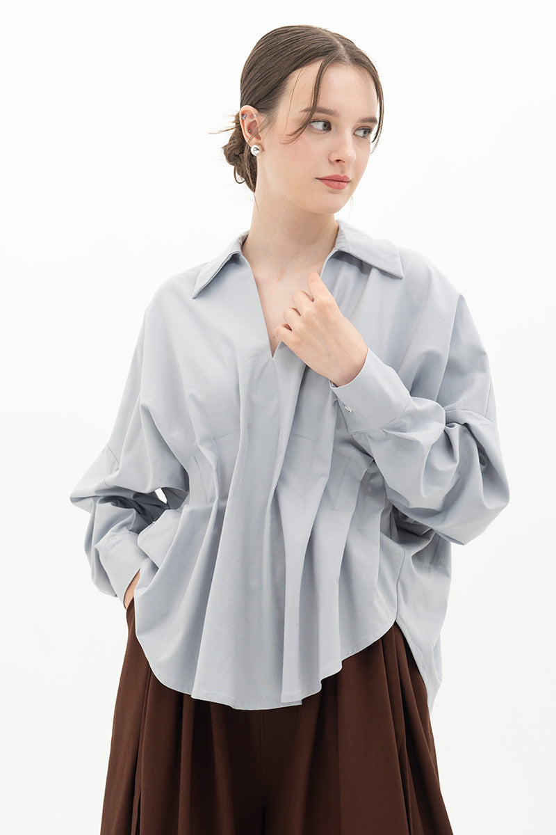 Pleated Shirt In Light Slate Grey