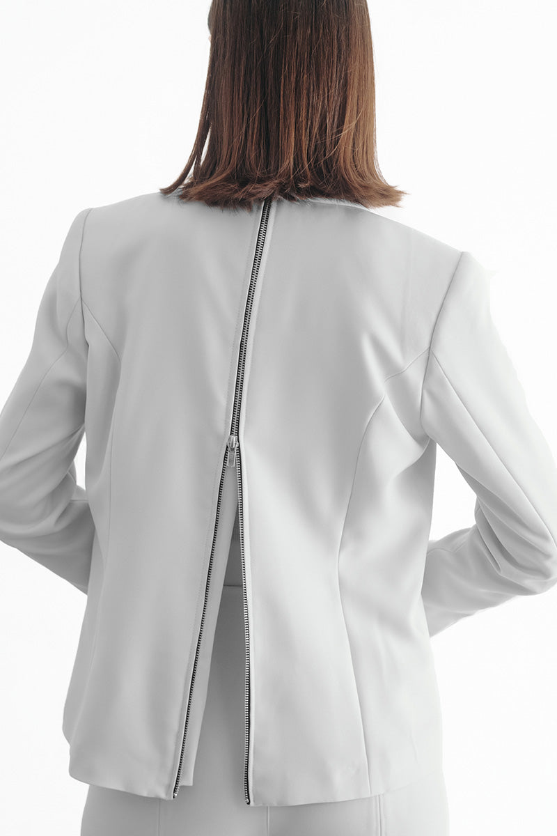 Zipper Back Blazer In Light Grey