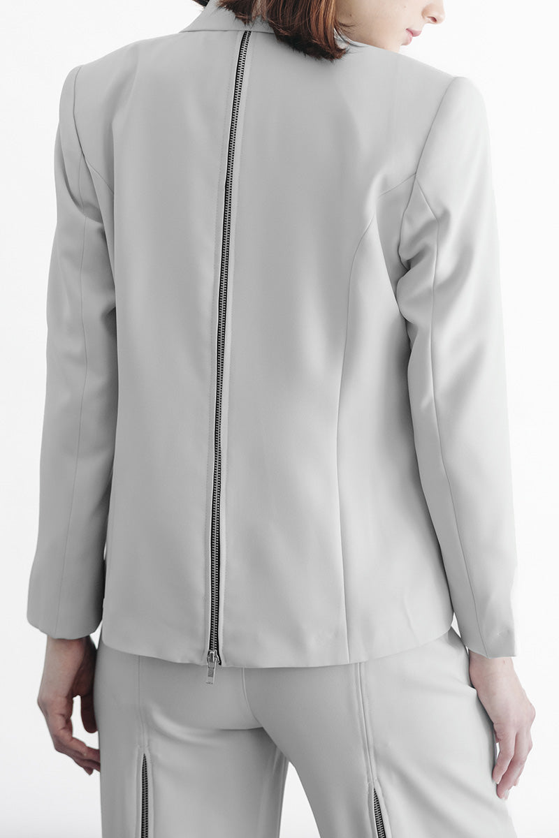 Zipper Back Blazer In Light Grey