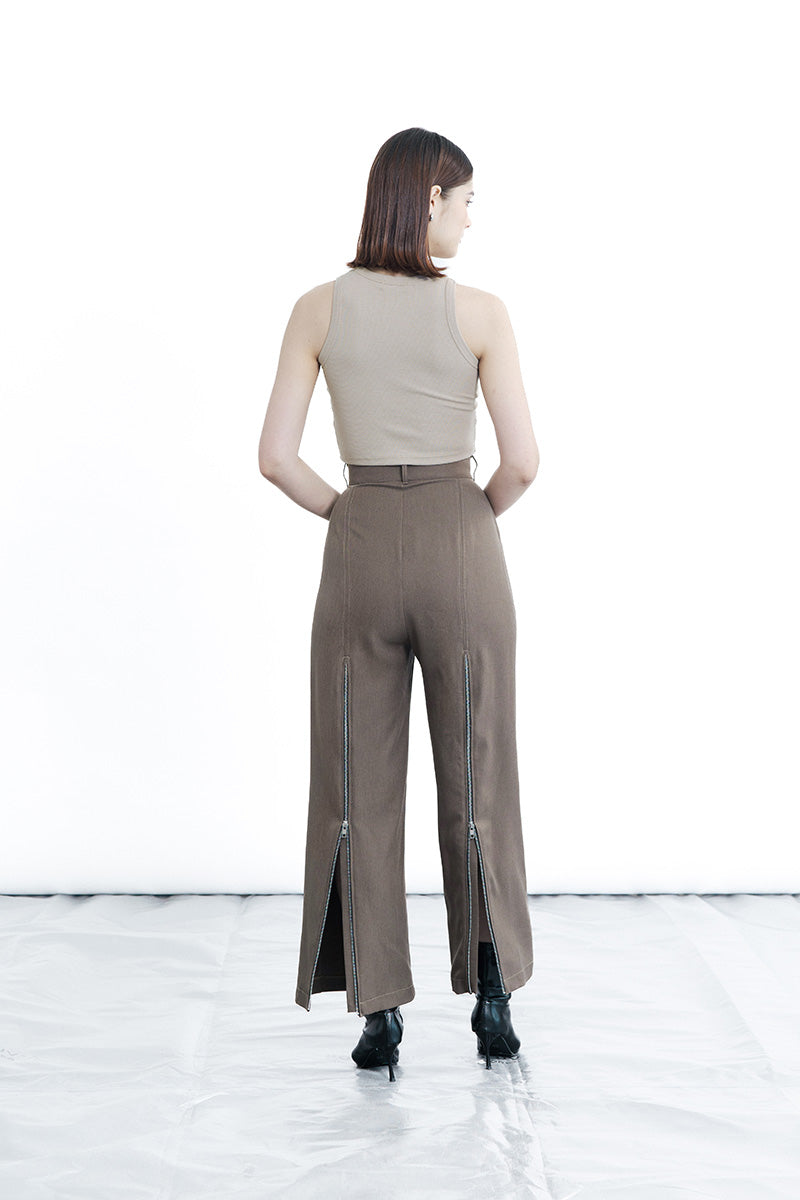 Zipper Back Pants In Dark Khaki