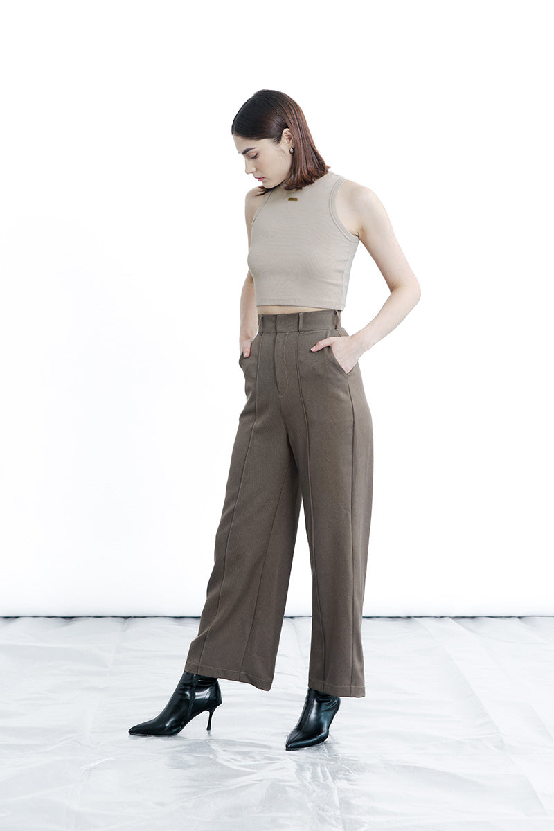 Zipper Back Pants In Dark Khaki