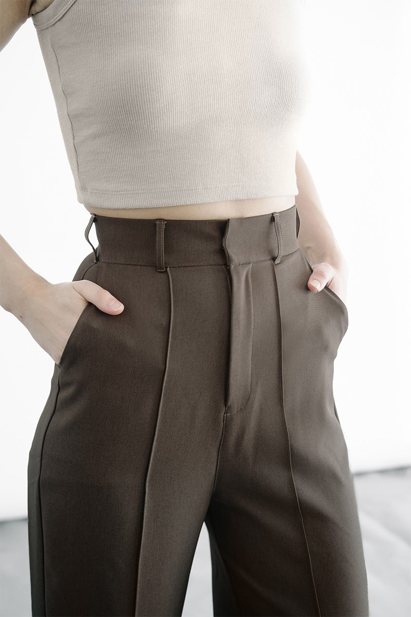 Zipper Back Pants In Dark Khaki